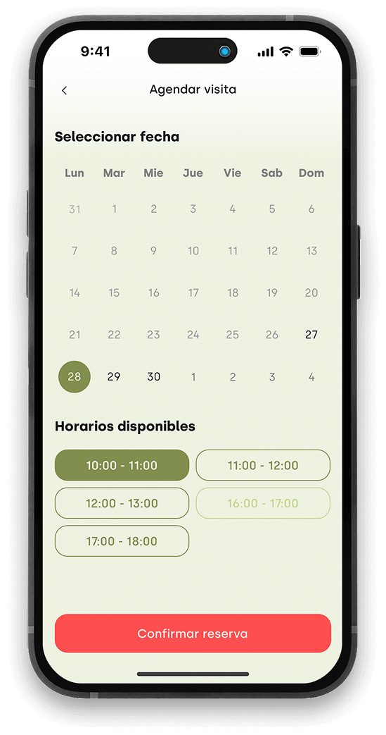 Teléfono móvil mostrando horarios de visita en UniRes